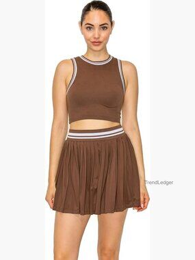 Ribbed Crop Tank Top & Pleated Skirt Athletic Set S/M